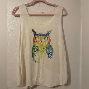 Womens Cream Owl Graphic Tank Top